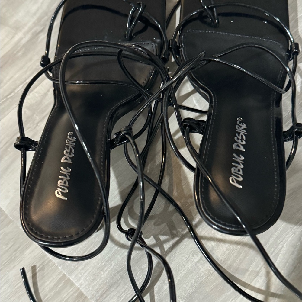 Public Desire Square Toe Lace Up Mid Heels NEW - Picture 11 of 11